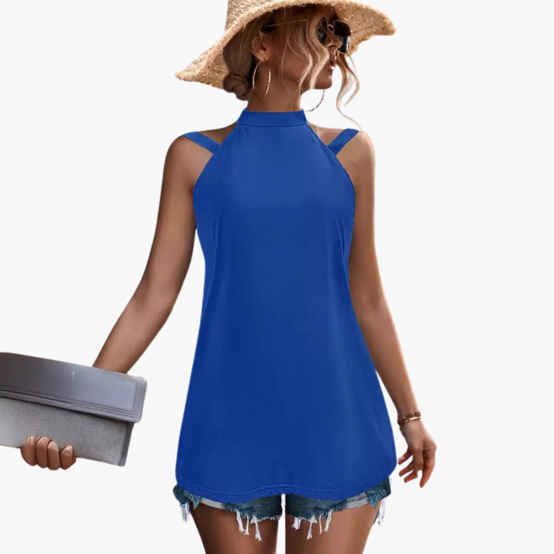 Haut tunique pour femme a col haut et bretelles sans manches