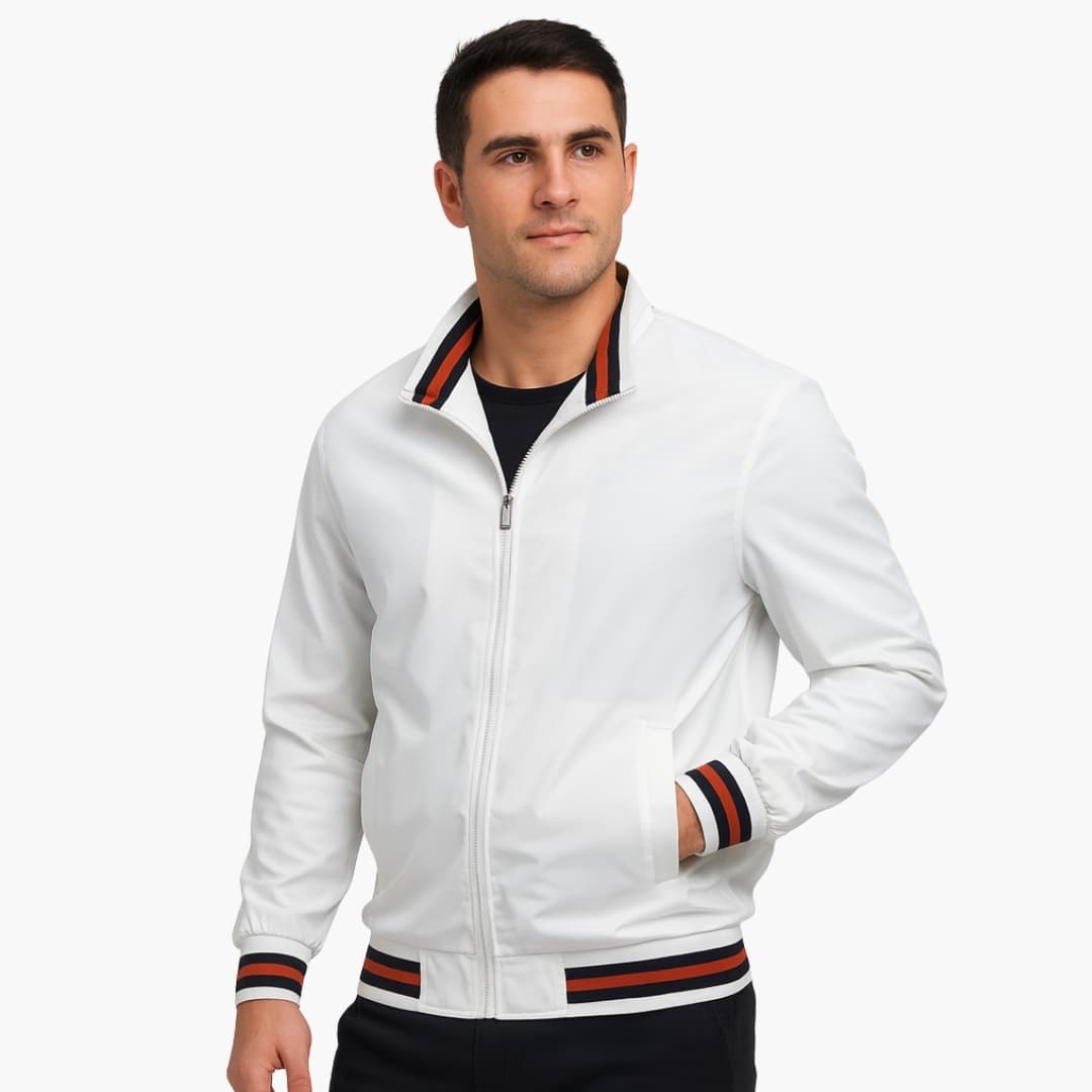 Bomber para hombre con cuello a rayas y cierre de cremallera