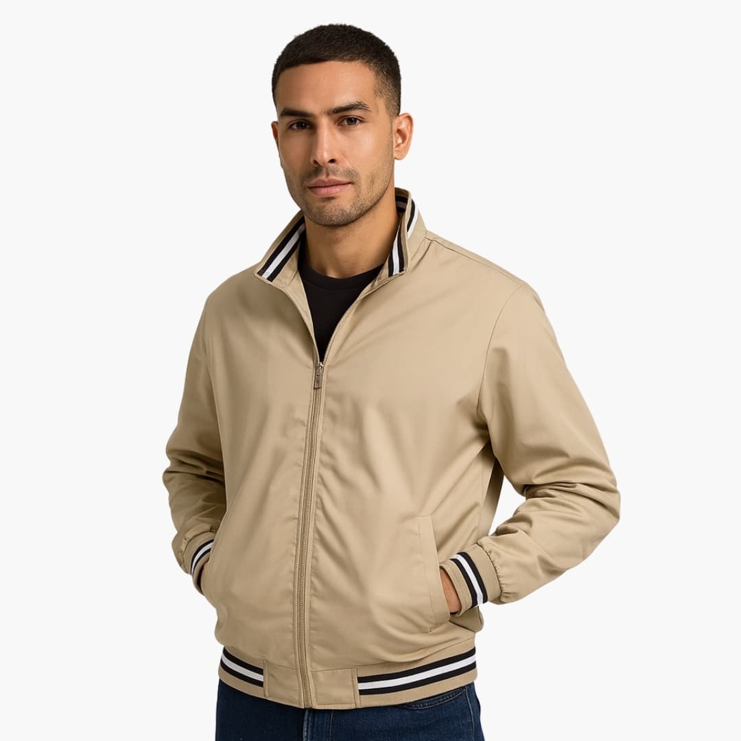Bomber para hombre con cuello a rayas y cierre de cremallera