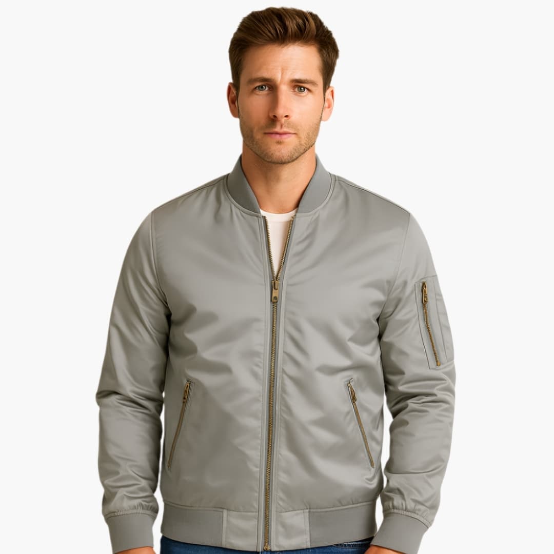 Homme Bomber avec Fermeture Éclair Dorée et Col Côtelé