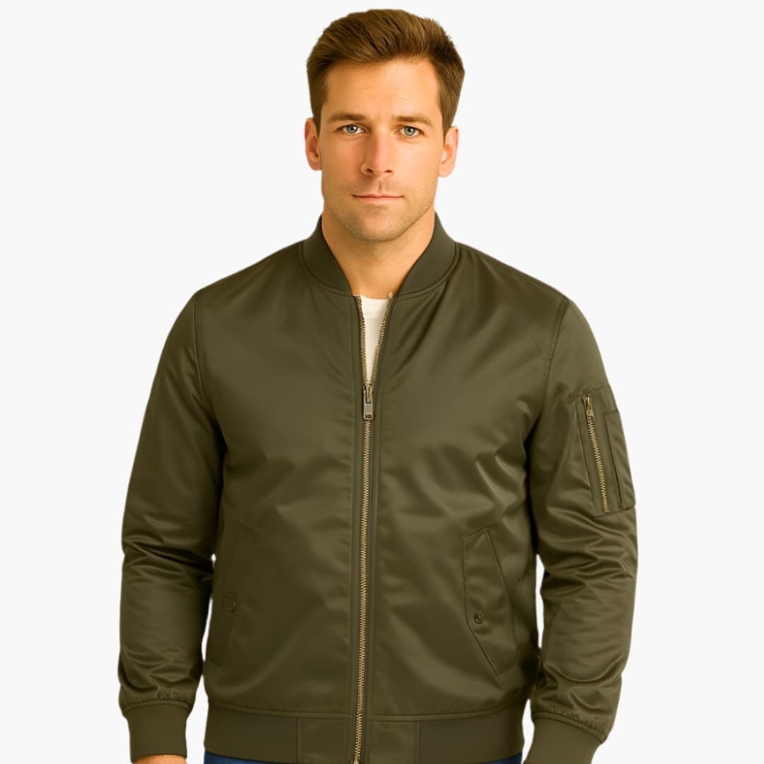 Homme Bomber avec Fermeture Éclair Dorée et Col Côtelé