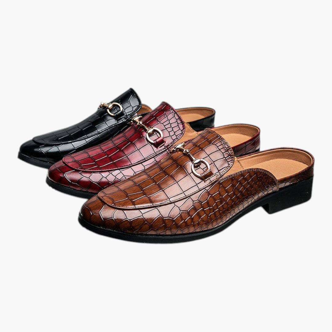 Herre mokkasiner i læder med krokodillemønster og slip-on design