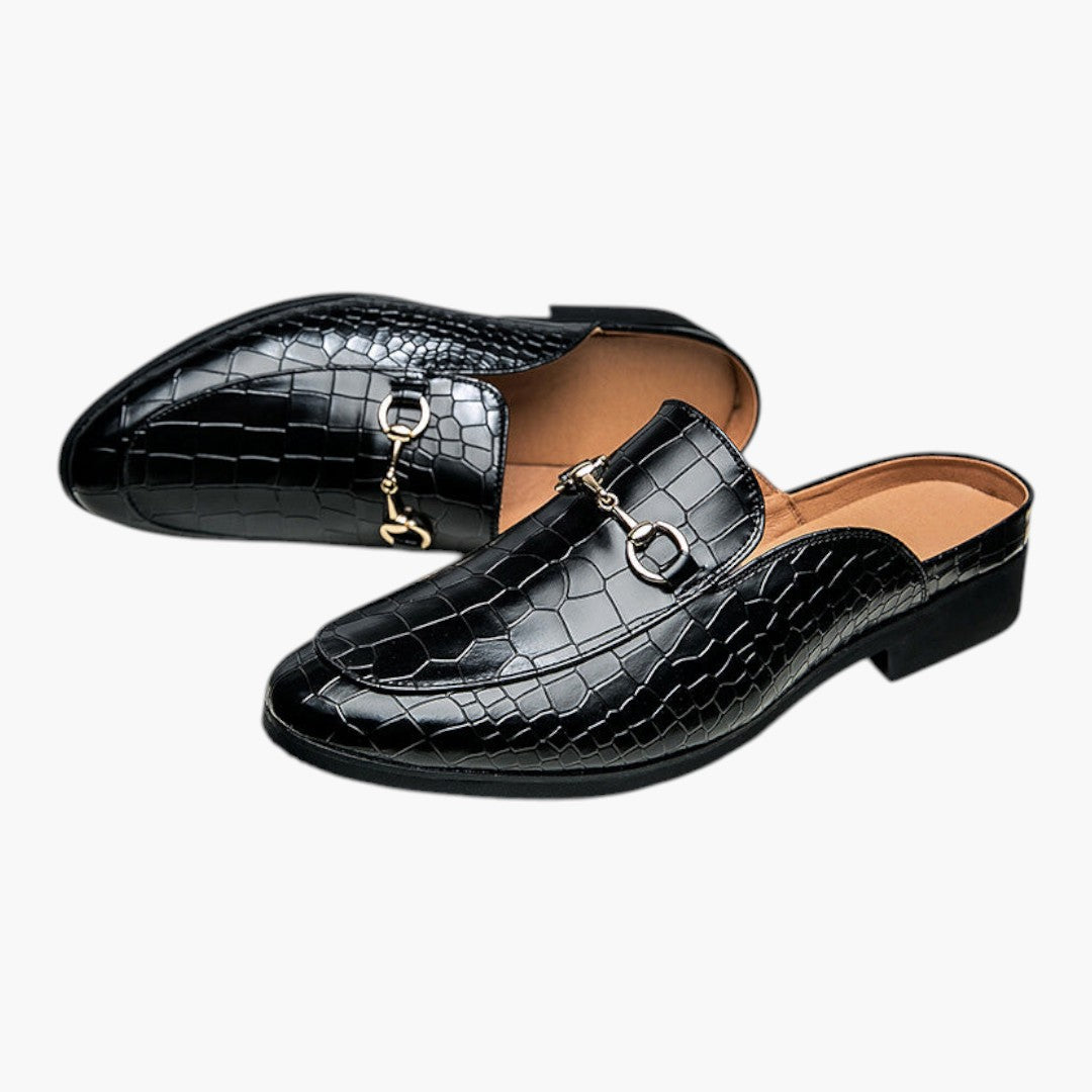 Herre mokkasiner i læder med krokodillemønster og slip-on design
