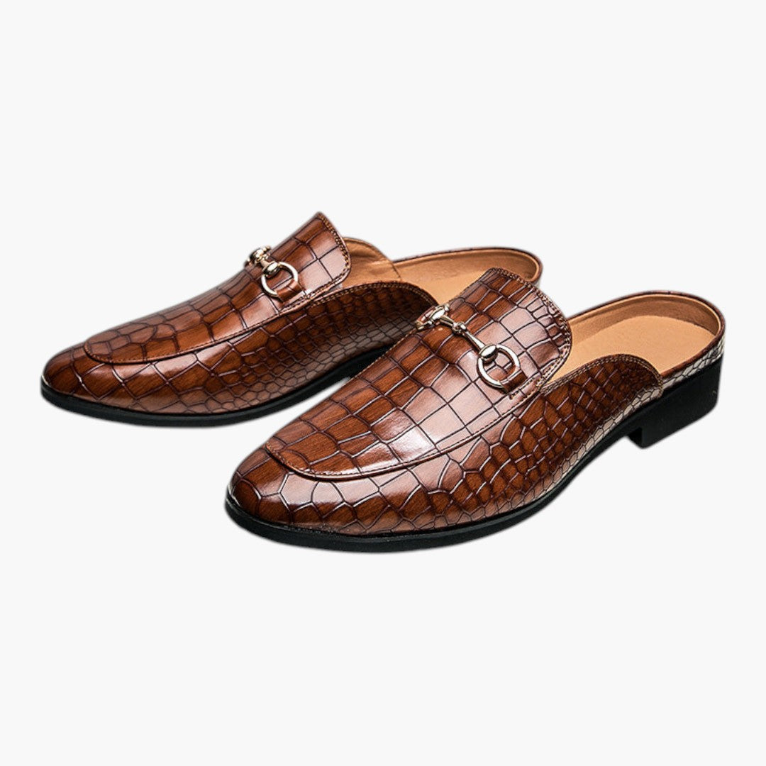 Herre mokkasiner i læder med krokodillemønster og slip-on design