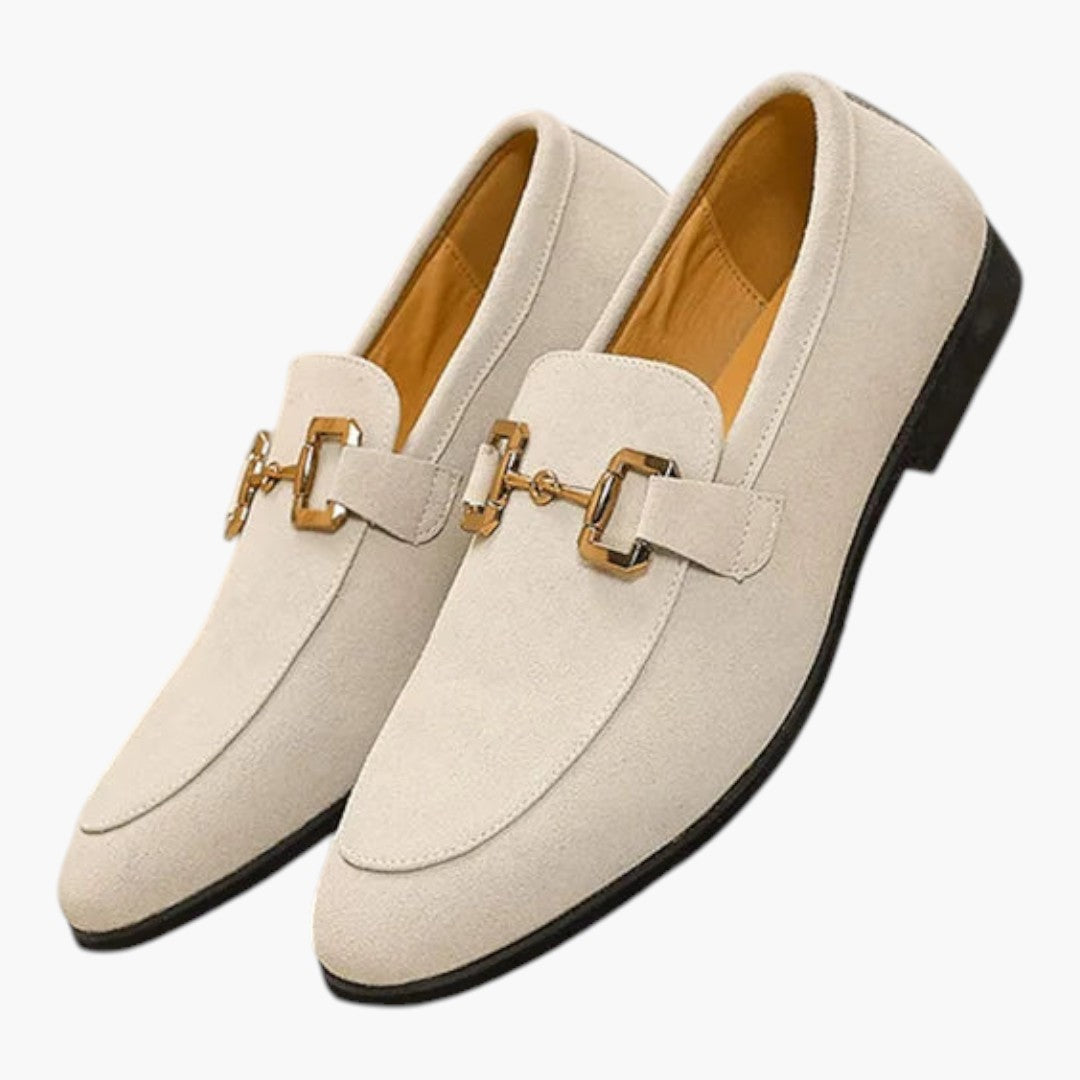 Herren Mokassins aus Veloursleder mit Metallschnalle und Gummisohle