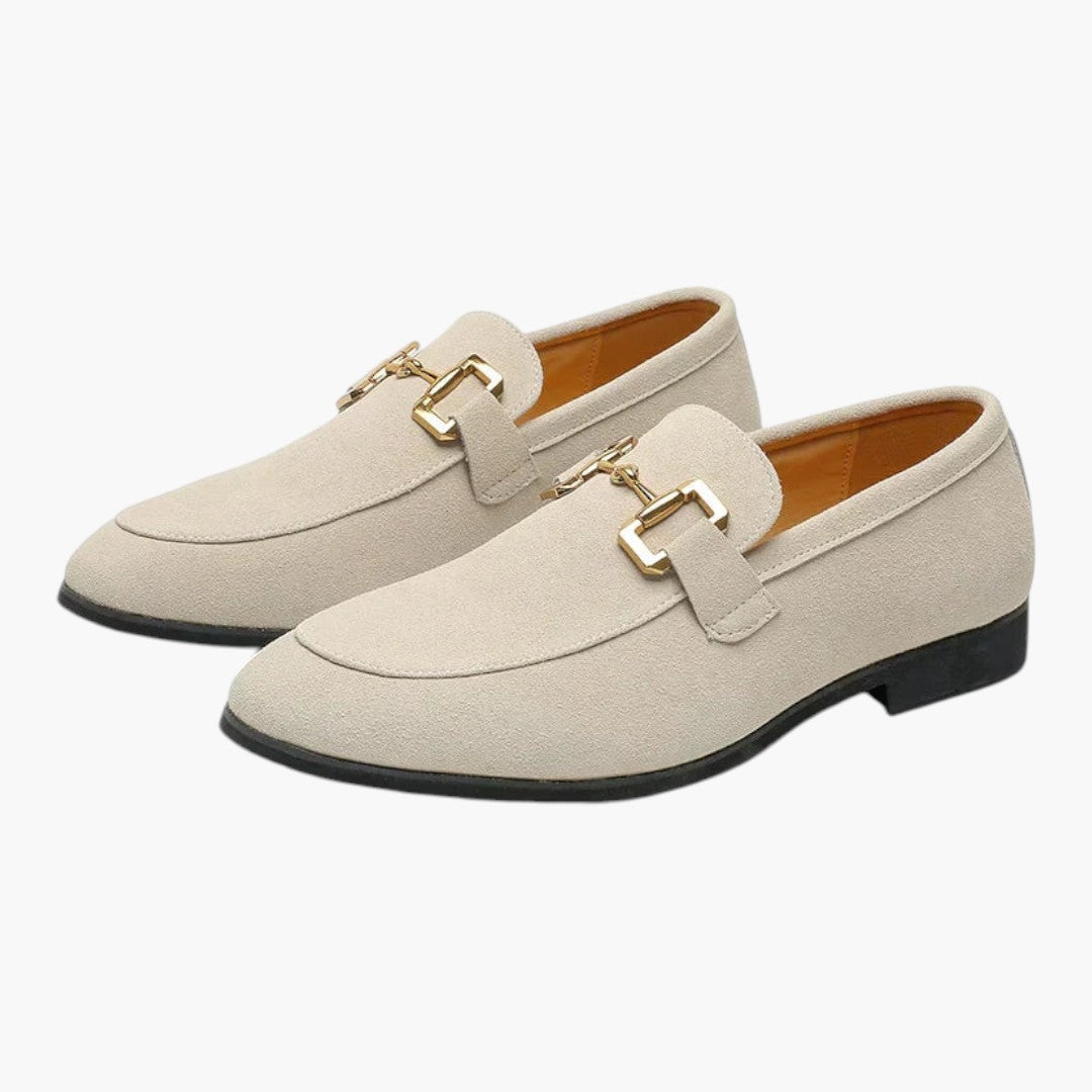 Herren Mokassins aus Veloursleder mit Metallschnalle und Gummisohle