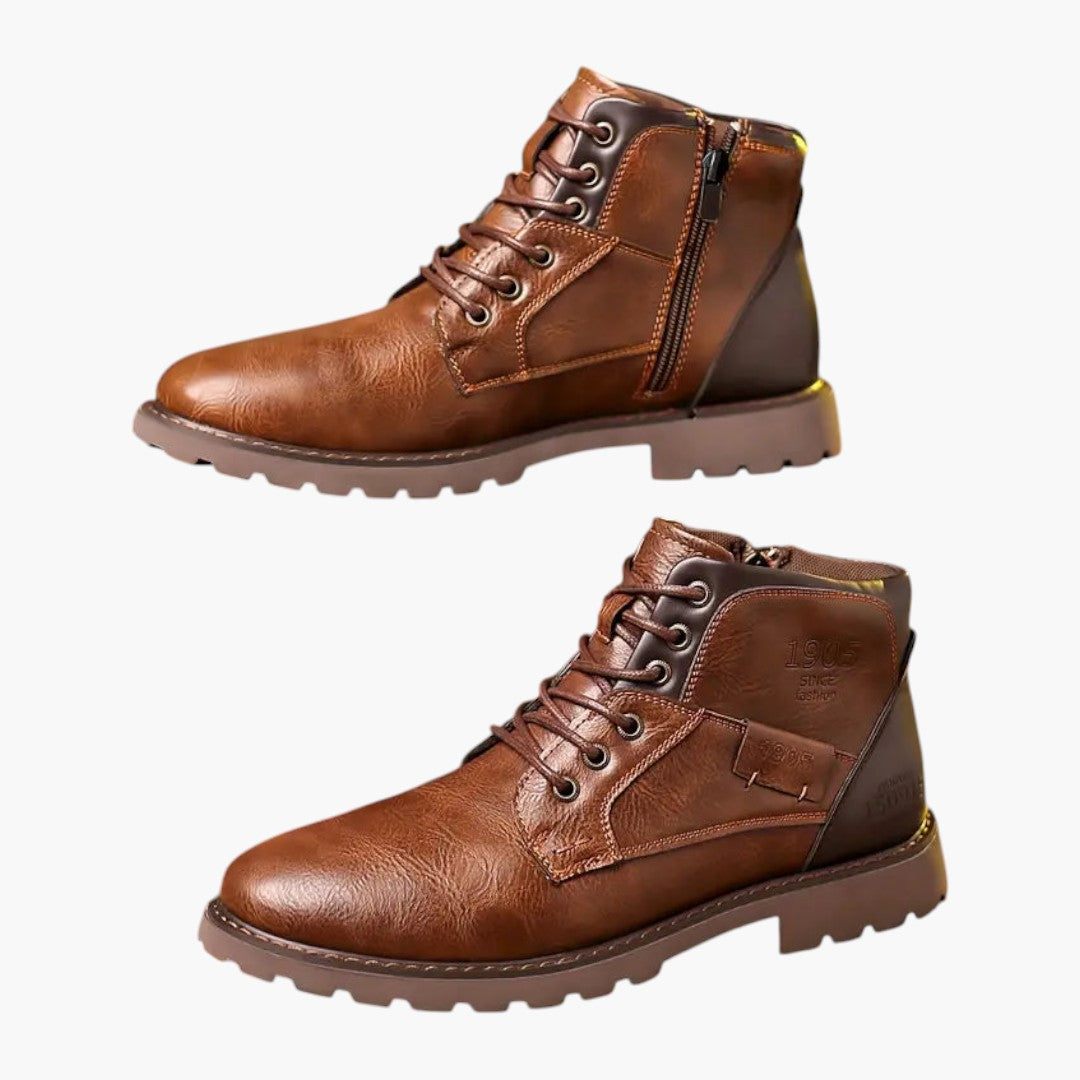 Hommes Bottes avec Côté Fermeture Zippée et Dessus Cuir