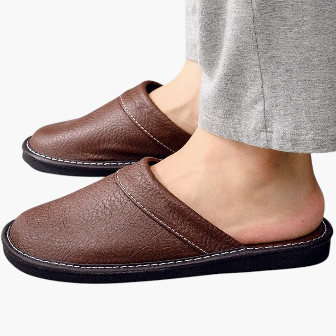 Hommes Chaussons a Dessus en Cuir Végétalien et Semelle Souple