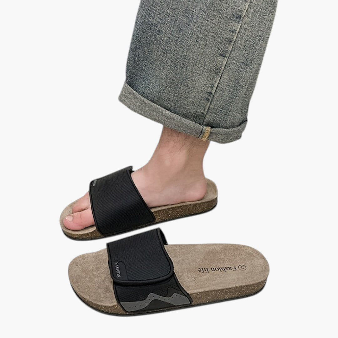 Hommes Chaussons avec Fermeture Ajustable et Semelle Antidérapante