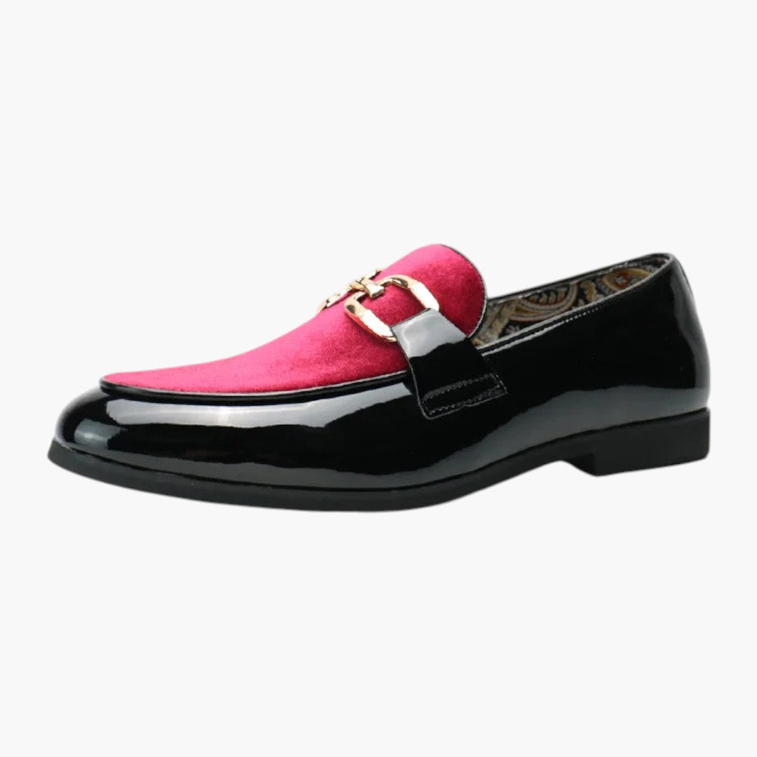 Hommes Mocassins avec Cuir Verni et Design Patchwork