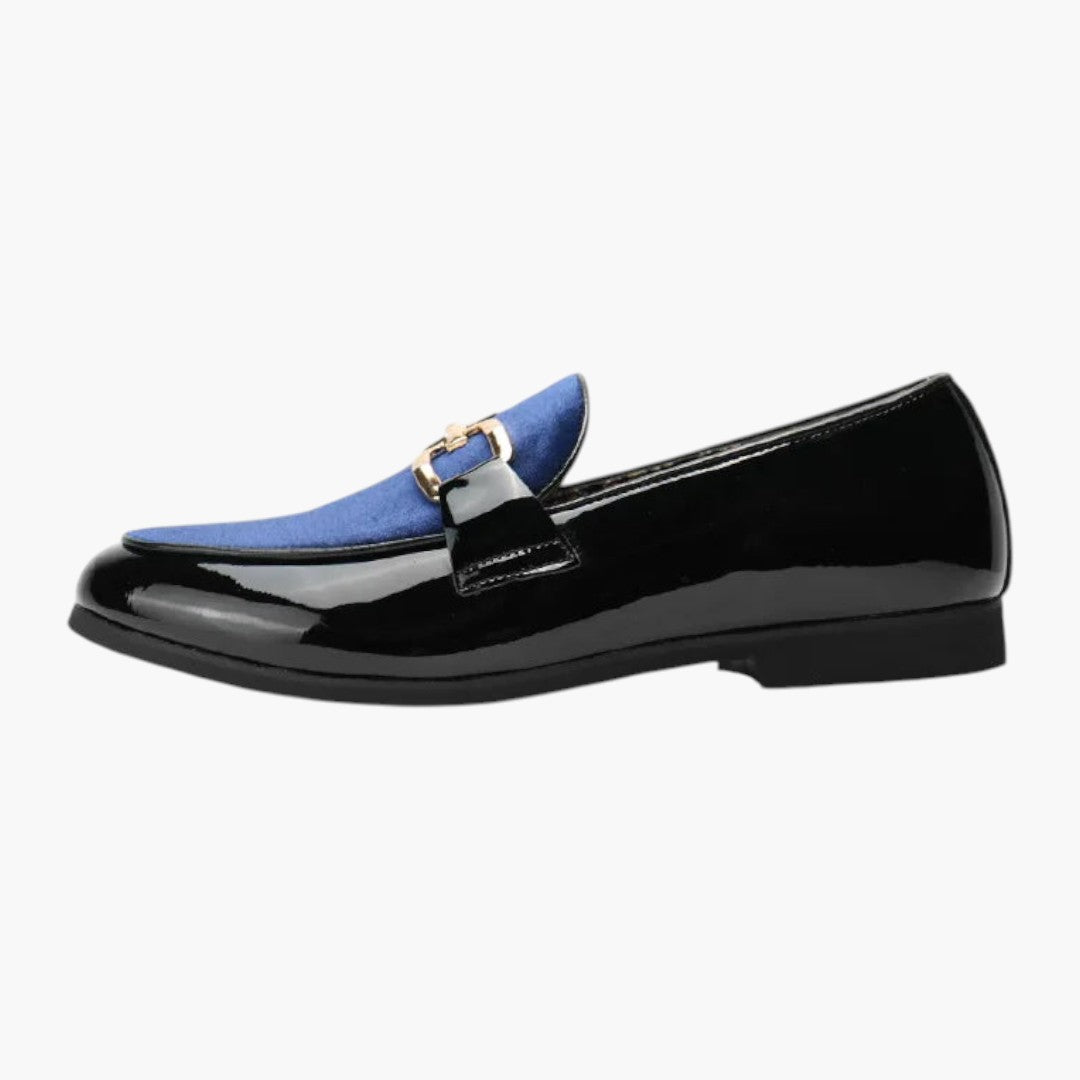 Hommes Mocassins avec Cuir Verni et Design Patchwork