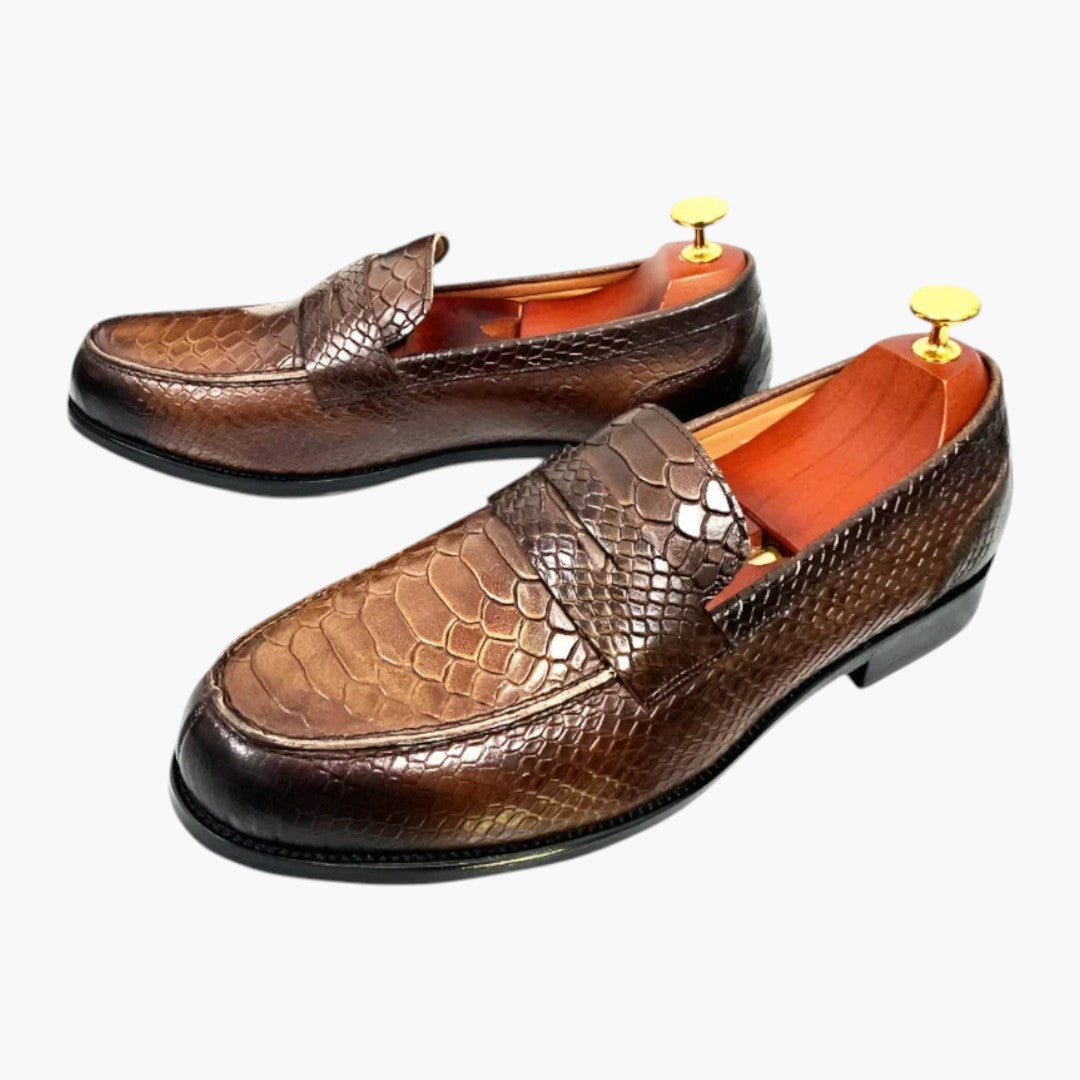 Hommes Mocassins avec Imprimé Serpent et Semelle Plate