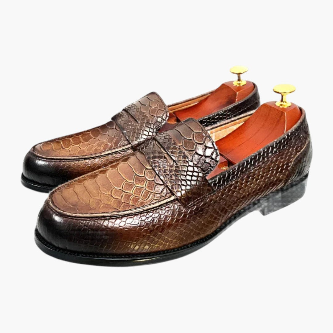 Hommes Mocassins avec Imprimé Serpent et Semelle Plate