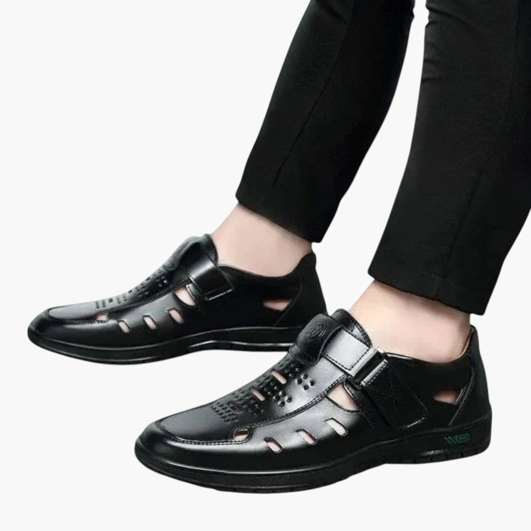 Hommes Sandales en Cuir avec Bout Fermé et Boucle Réglable