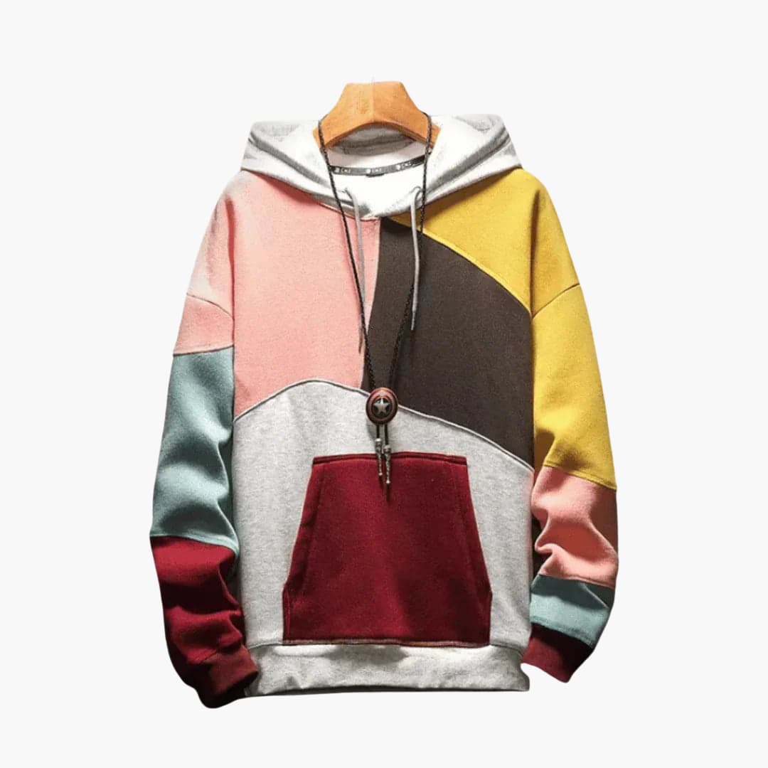 Hoodie colorblock pour homme avec capuche ajustable et poche avant
