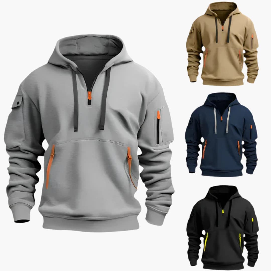 Hoodie pour hommes avec poches zippées et capuche réglable