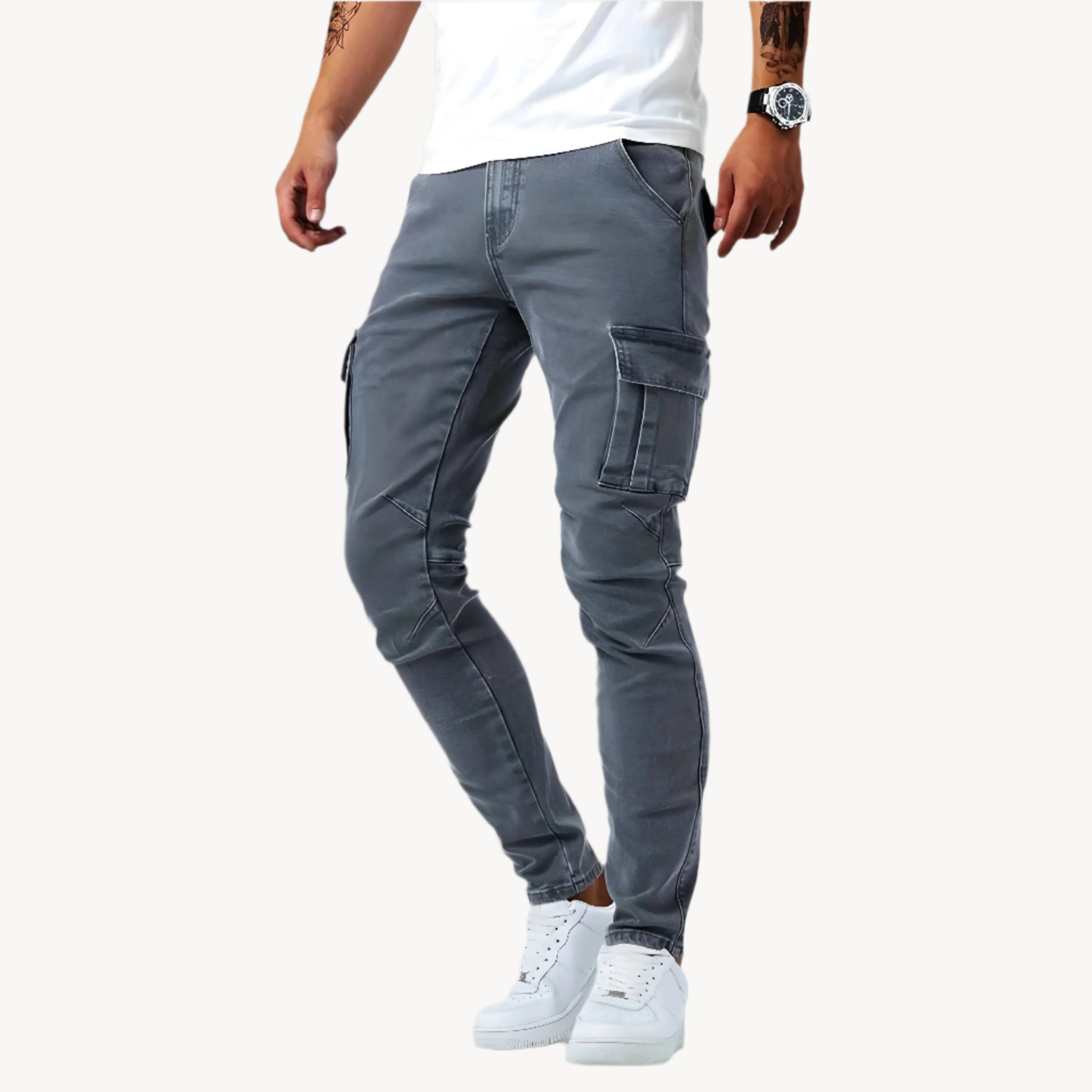 Pantalon cargo homme | Stretch, coupe fuselée | Poches multiples, taille élastique avec cordon