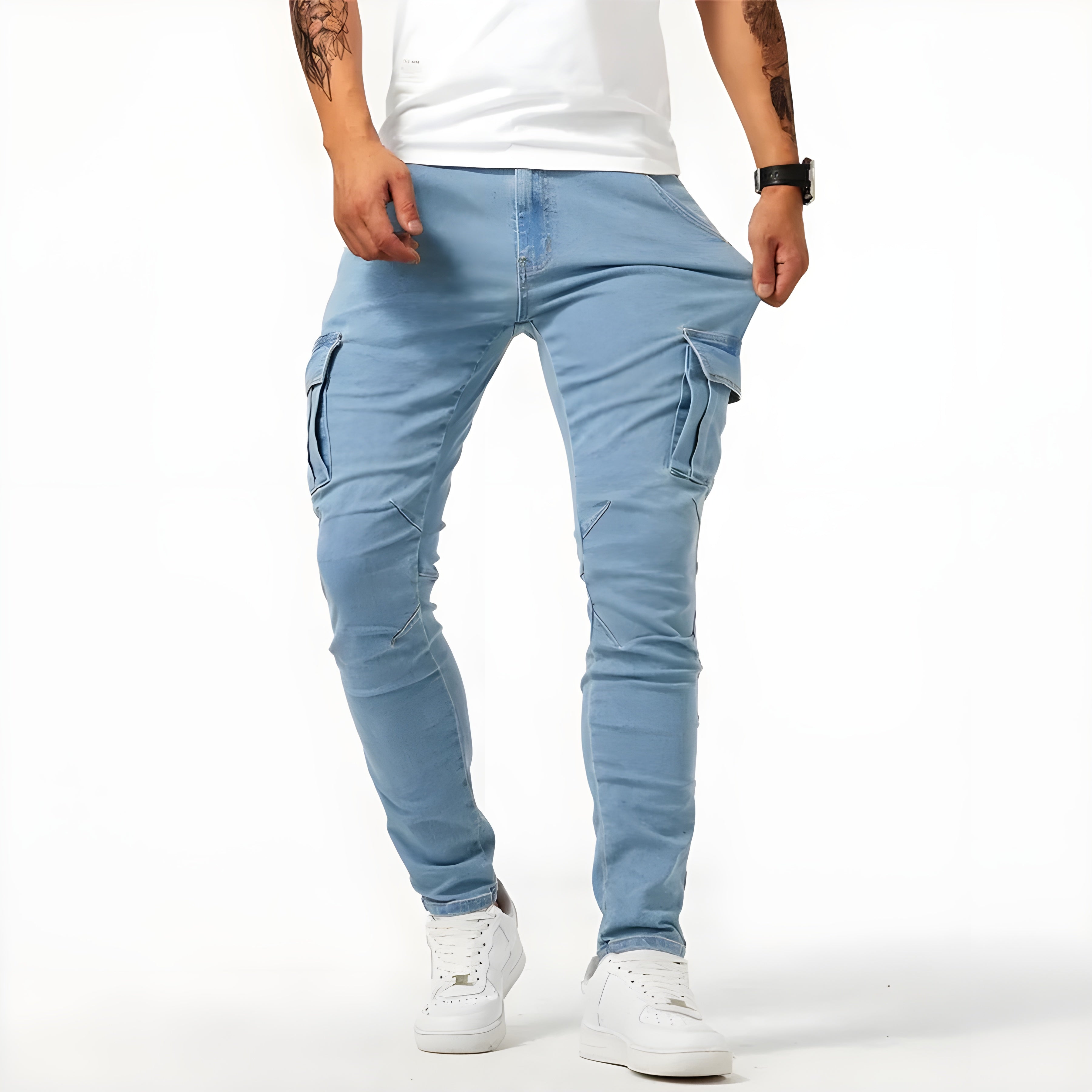 Pantalon cargo homme | Stretch, coupe fuselée | Poches multiples, taille élastique avec cordon