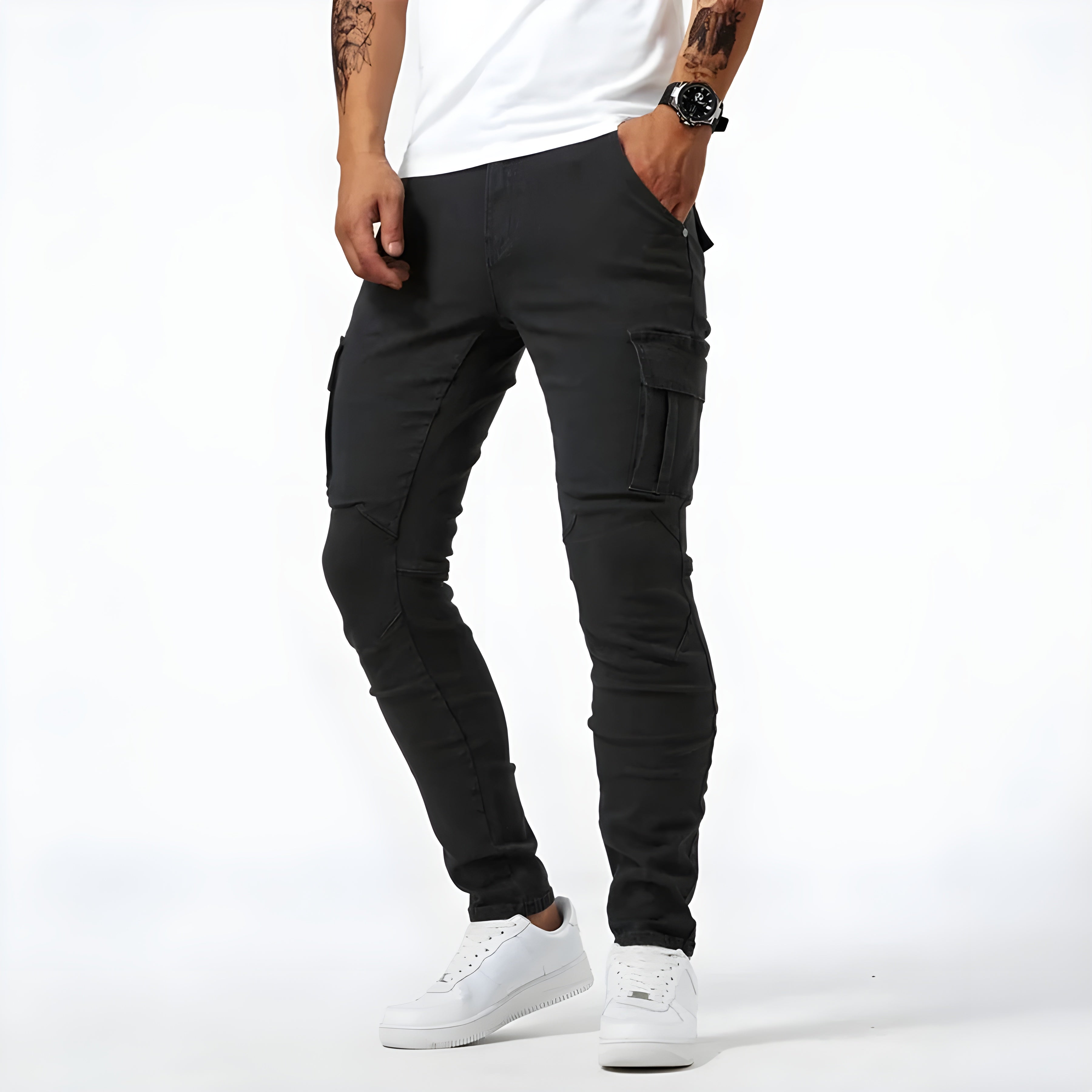 Pantalon cargo homme | Stretch, coupe fuselée | Poches multiples, taille élastique avec cordon