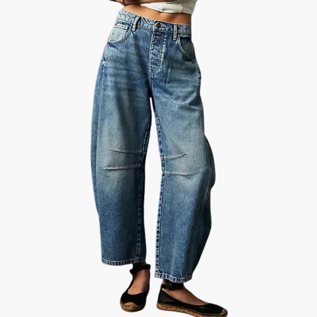 Jean femme large avec coutures avant et ourlet droit