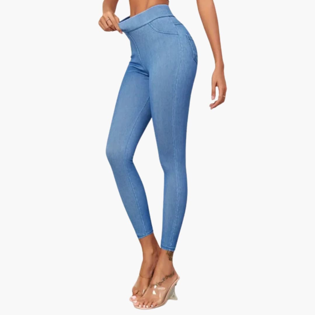 Jegging femme taille haute moulant avec coutures décoratives