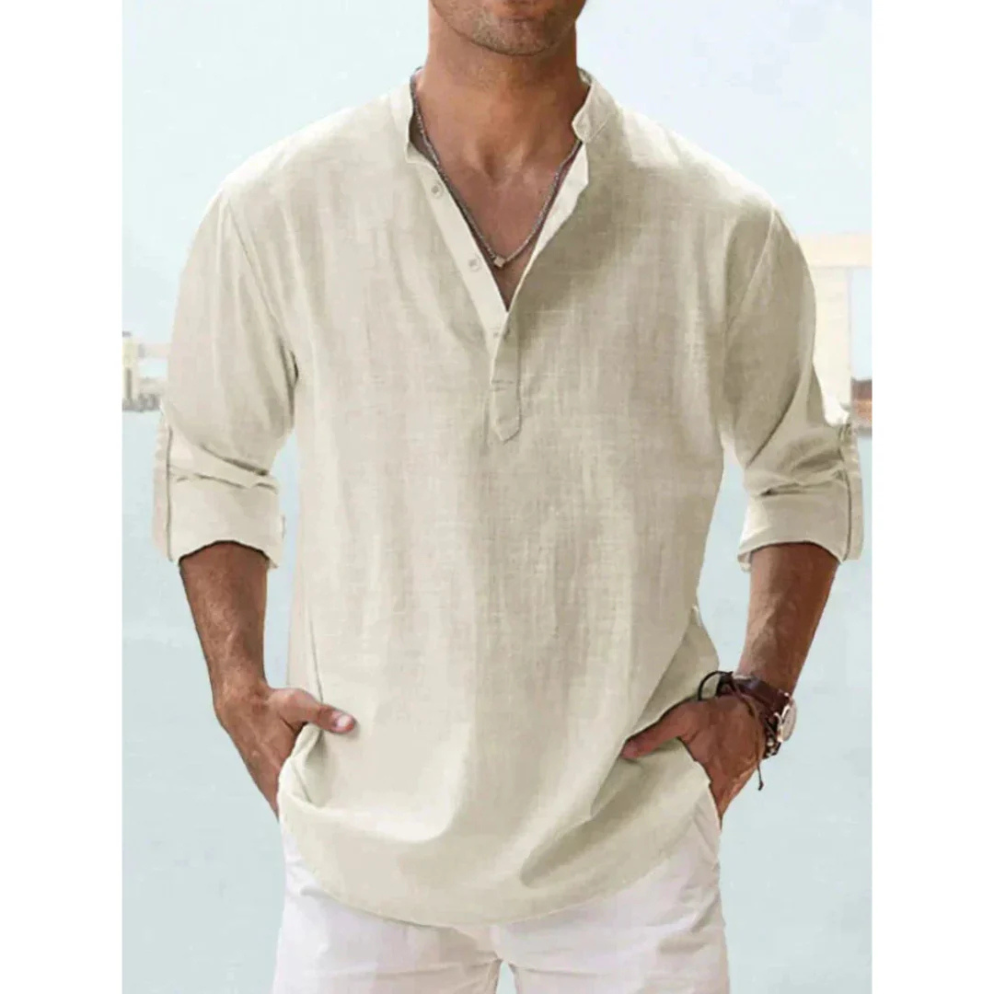 Chemise homme manches longues | Coupe droite respirante, col boutonné | Légère, coloris unis, tailles S à XXL