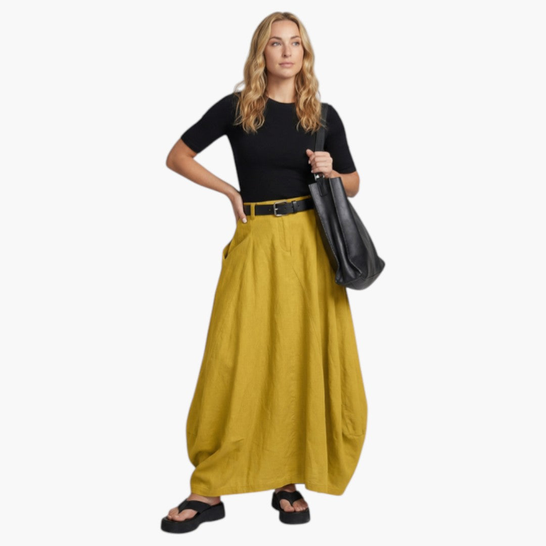 Long Skirt for Women with Belt and Side Pockets