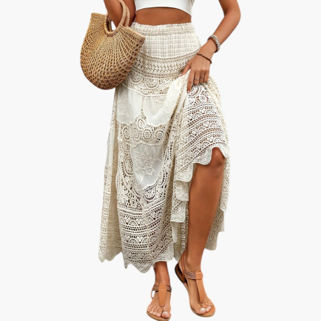Bohemian Maxi Skirt in Lace for Women with Elastic Waist