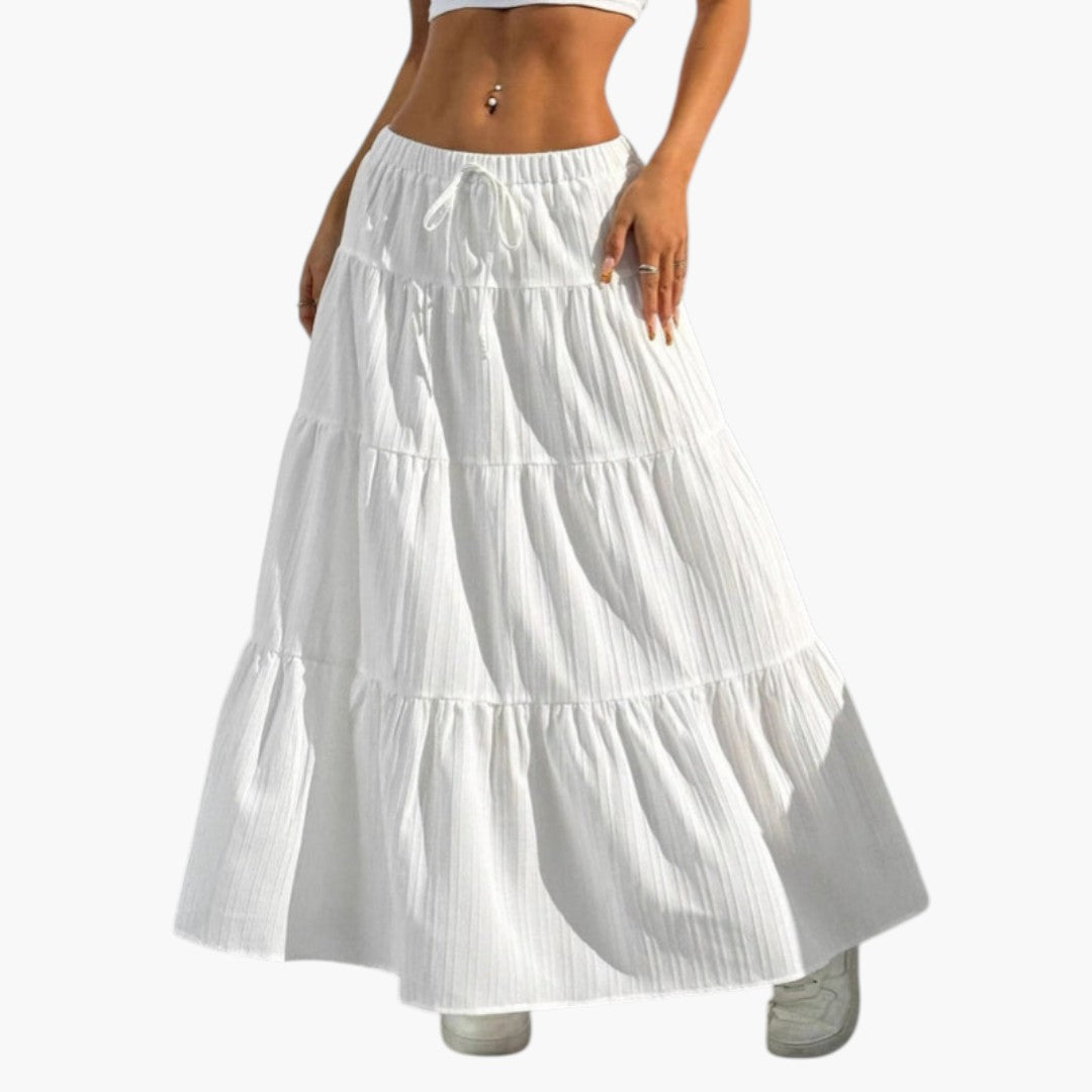 Maxi Skirt for Women with Drawstring and Ruffled Design