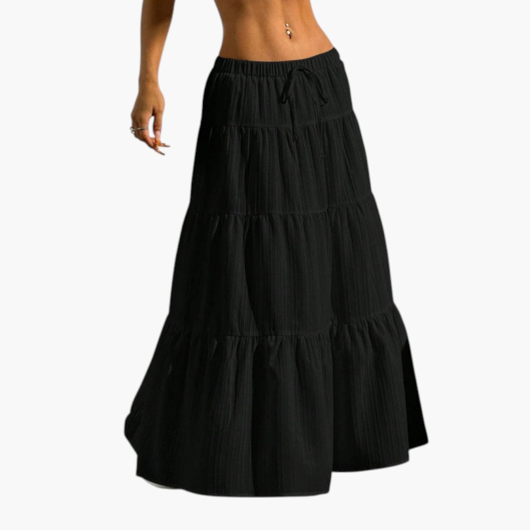 Maxi Skirt for Women with Drawstring and Ruffled Design