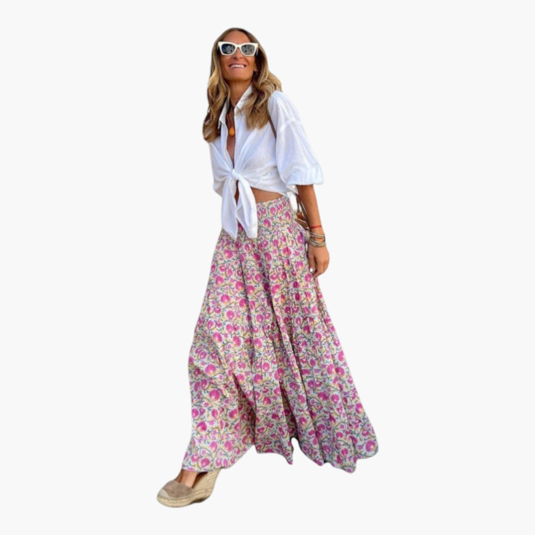 Jupe Maxi Femme a Taille Élastique et Imprimé Floral