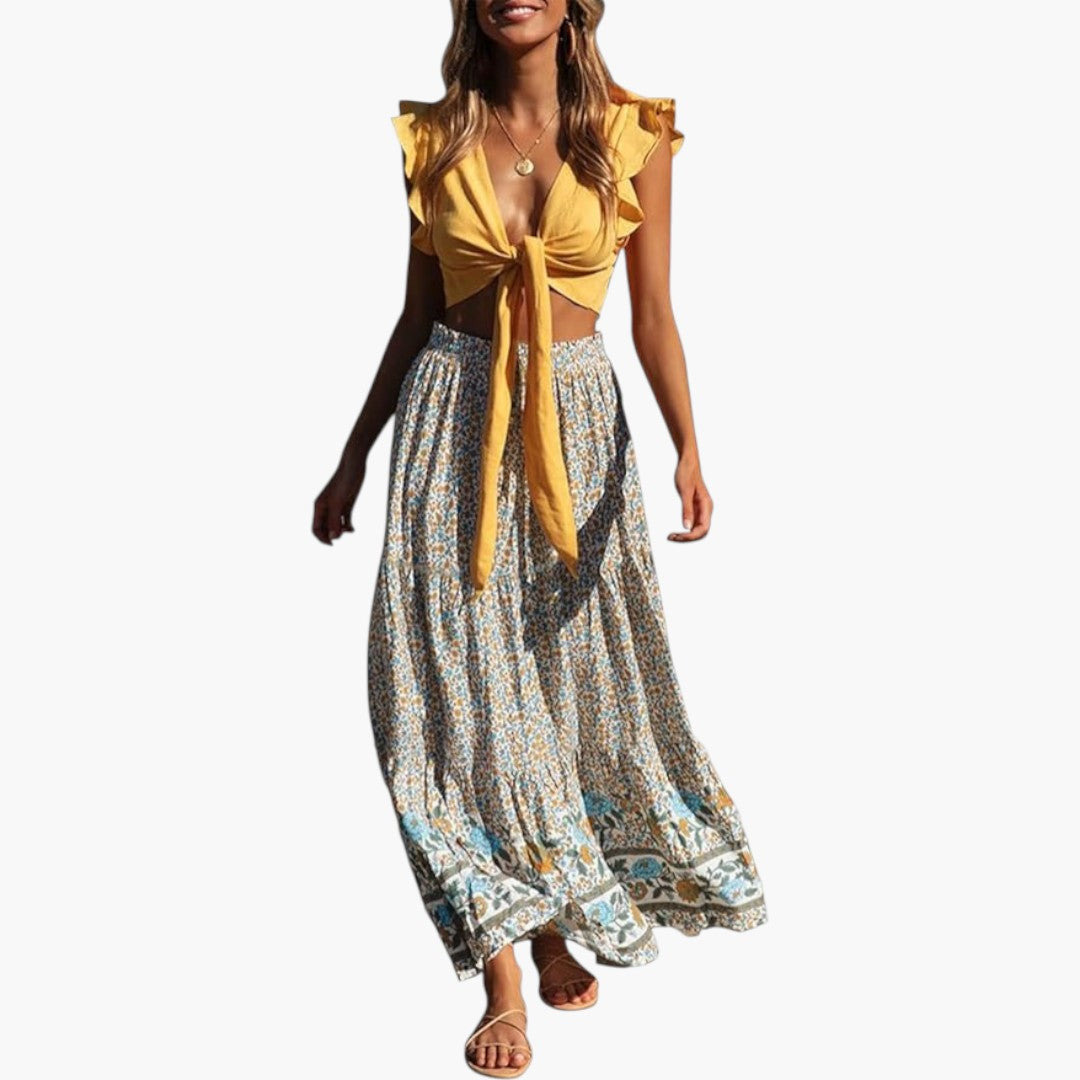 Jupe Maxi Femme avec Taille Élastique et Imprimé Floral