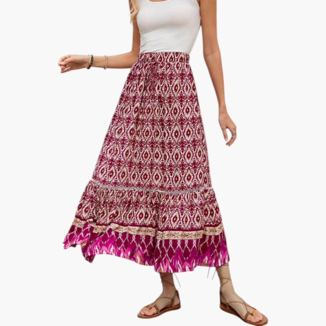 Jupe Maxi Femme avec Taille Élastique et Ourlet à Volants