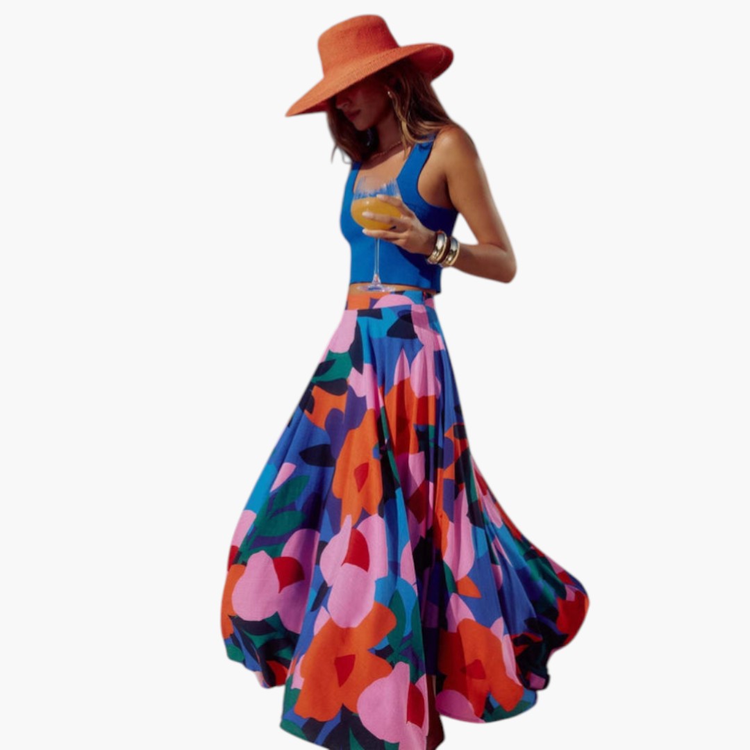 Jupe Maxi Femme avec Taille Élastique et Surface Imprimée