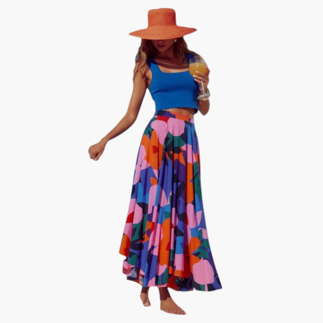 Jupe Maxi Femme avec Taille Élastique et Surface Imprimée