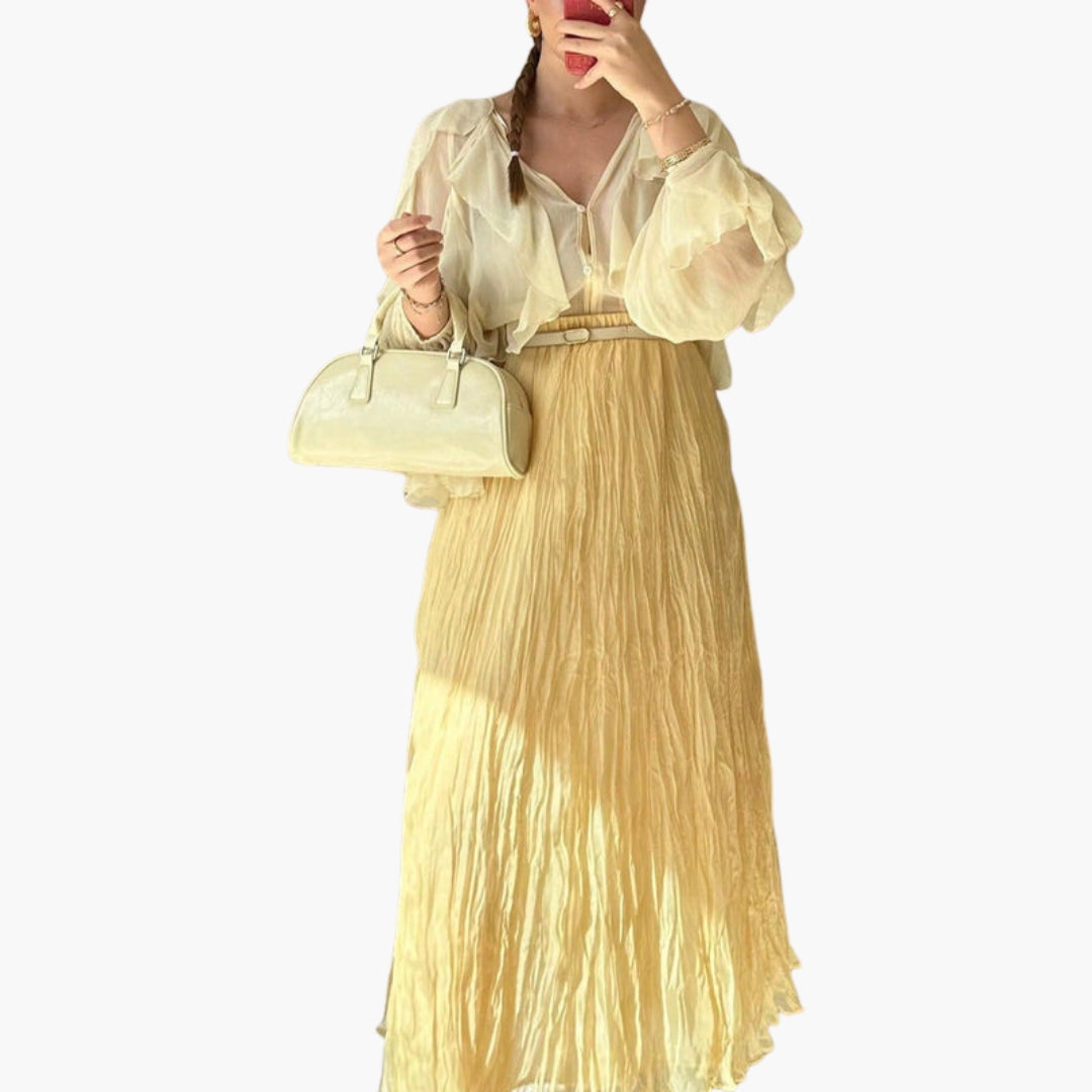 Jupe Maxi Femme avec Taille Élastique et Texture Plissée