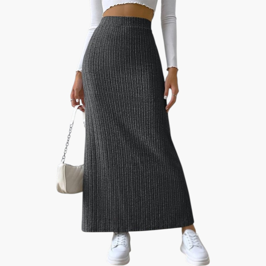 Jupe Maxi Femme avec Texture Côtelée et Fente Latérale