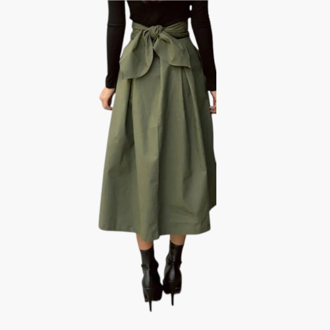 Jupe Midi Femme avec Plis et Nœud au Dos