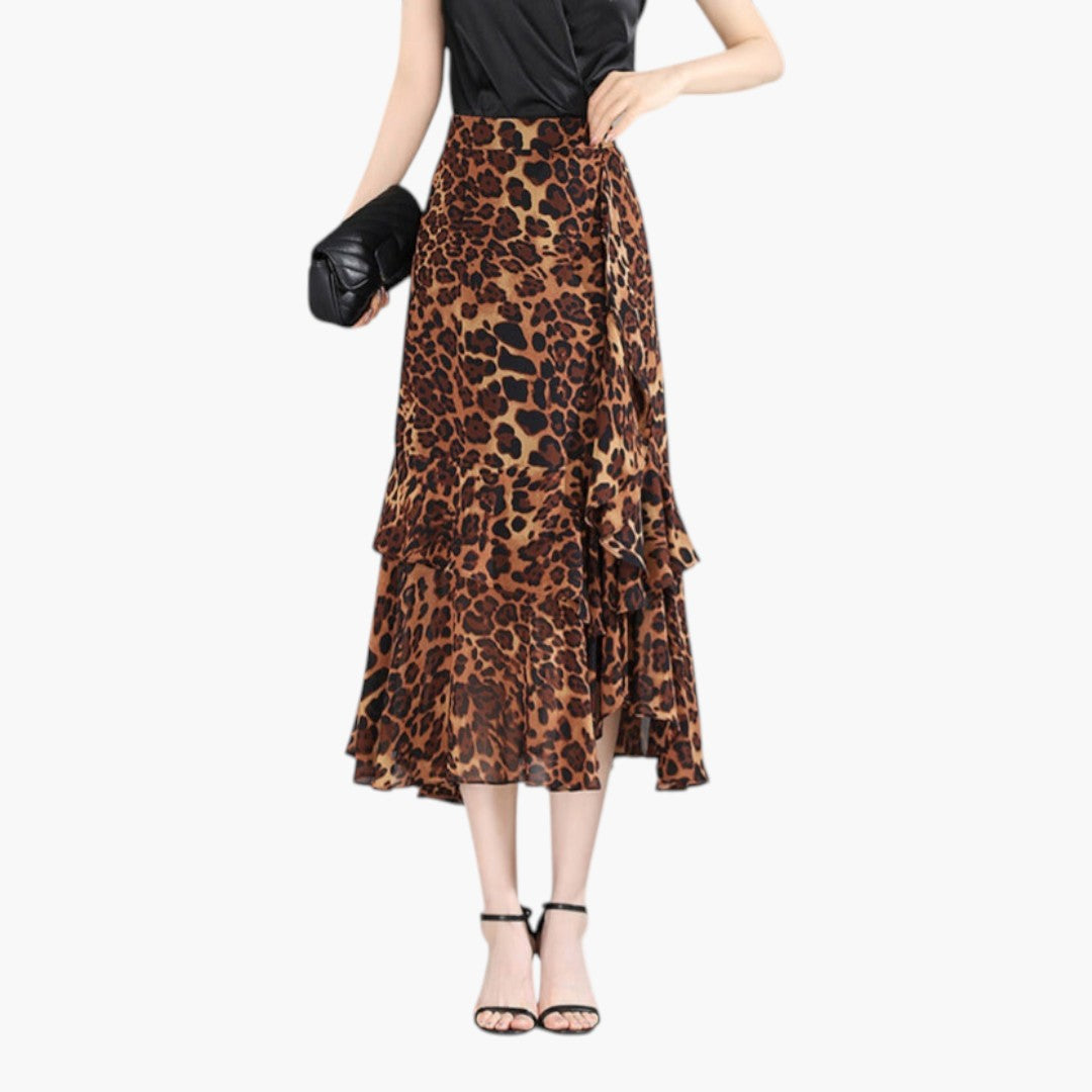 Jupe Midi Femme avec Taille Haute et Ourlet à Volants