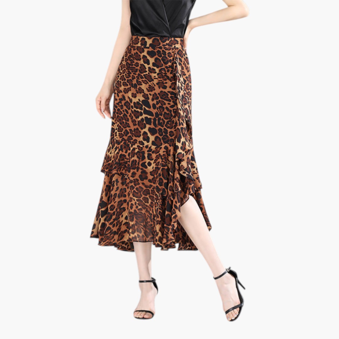 Jupe Midi Femme avec Taille Haute et Ourlet à Volants
