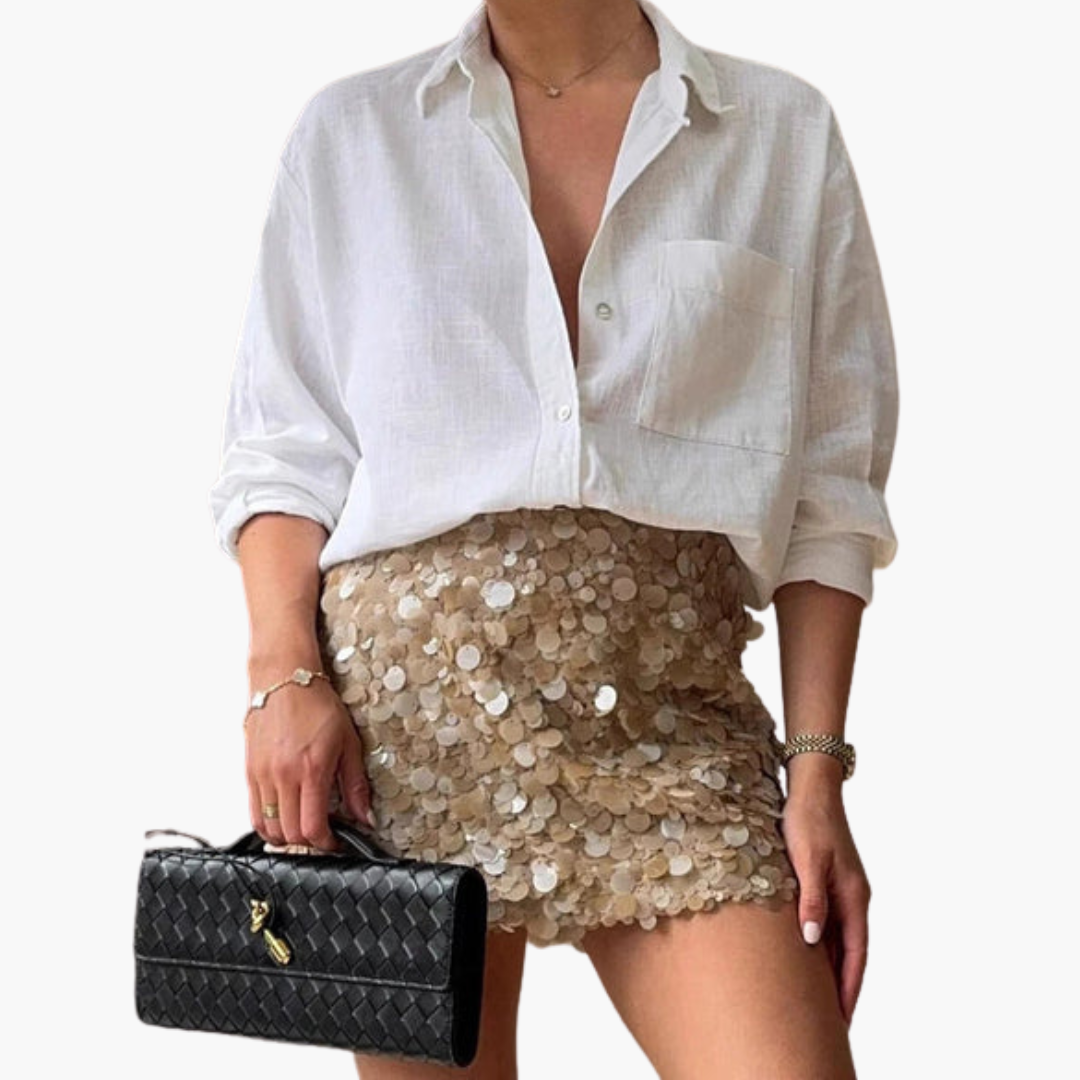 Jupe courte pour femme avec surface à sequins et ourlet droit
