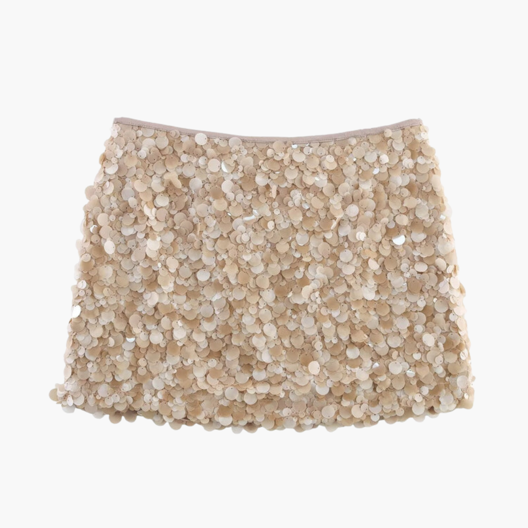Jupe courte pour femme avec surface à sequins et ourlet droit