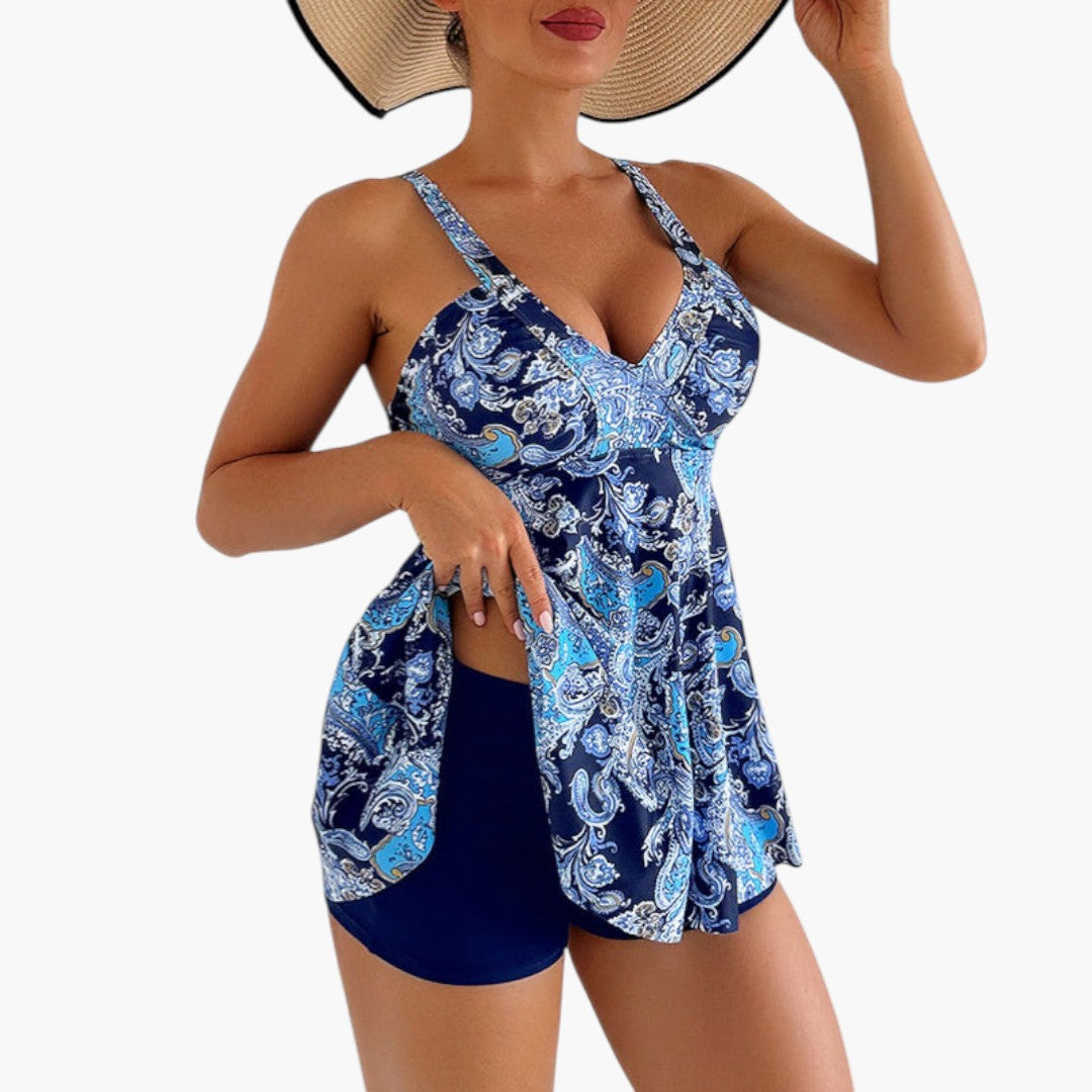 Printed women's bikini skirt with adjustable straps