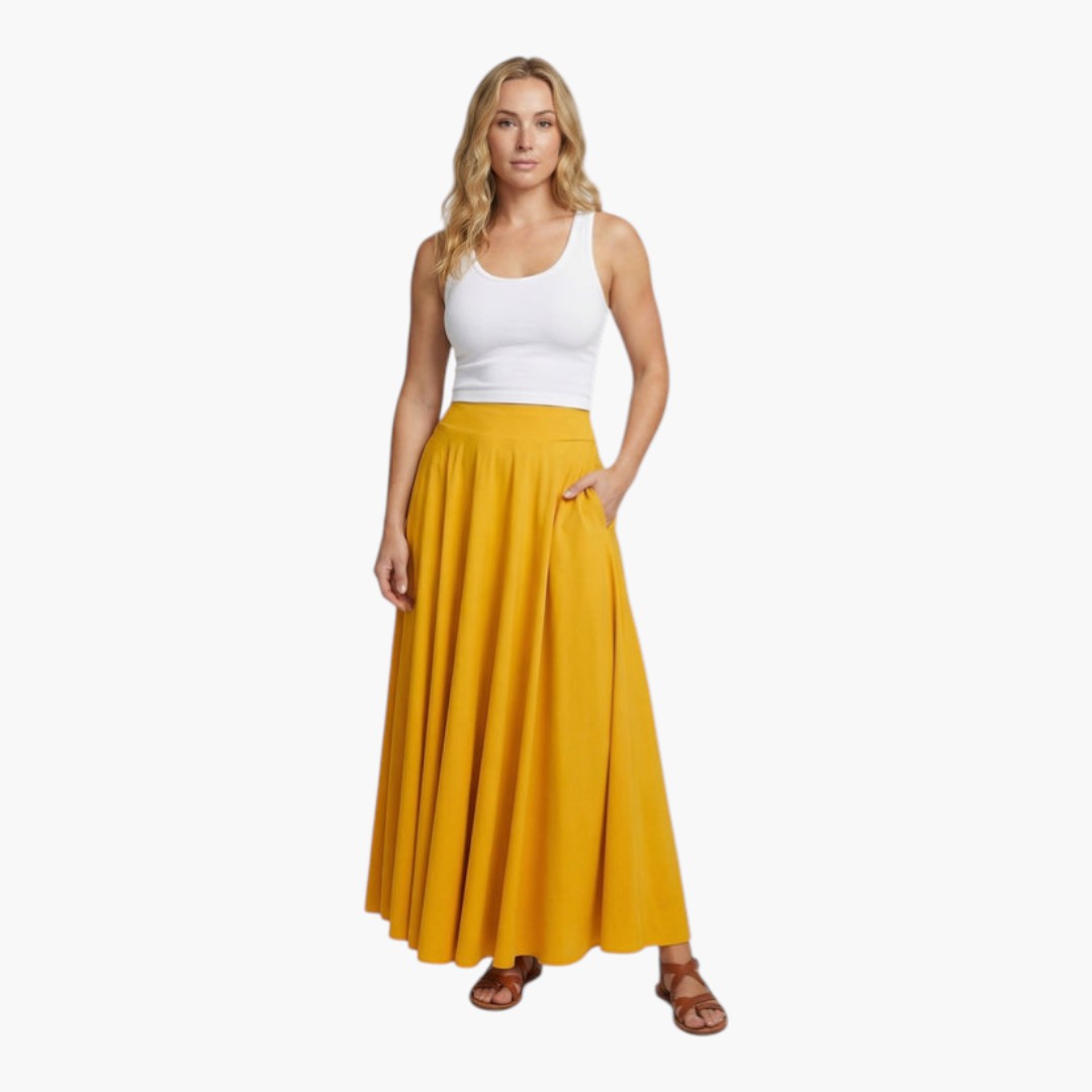 Jupe longue femme avec poches latérales et large taille