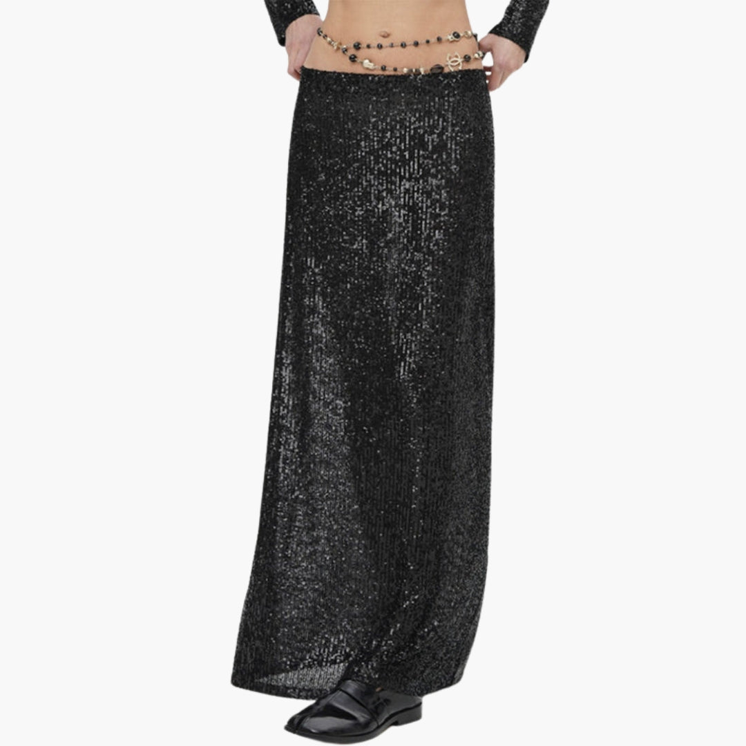 Jupe longue femme taille haute à effet paillettes