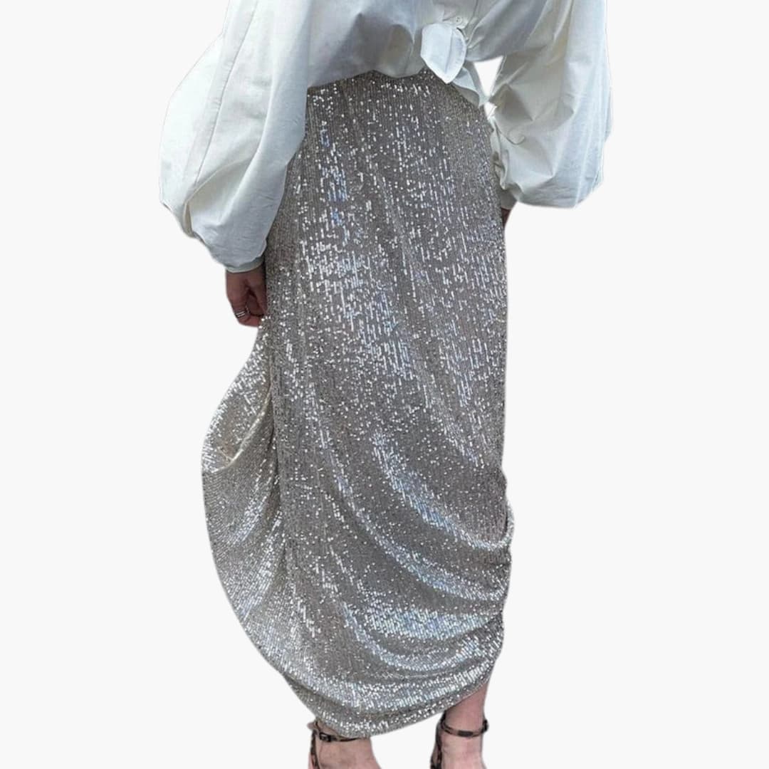 Gonna lunga scintillante da donna con vita alta e paillettes per occasioni speciali