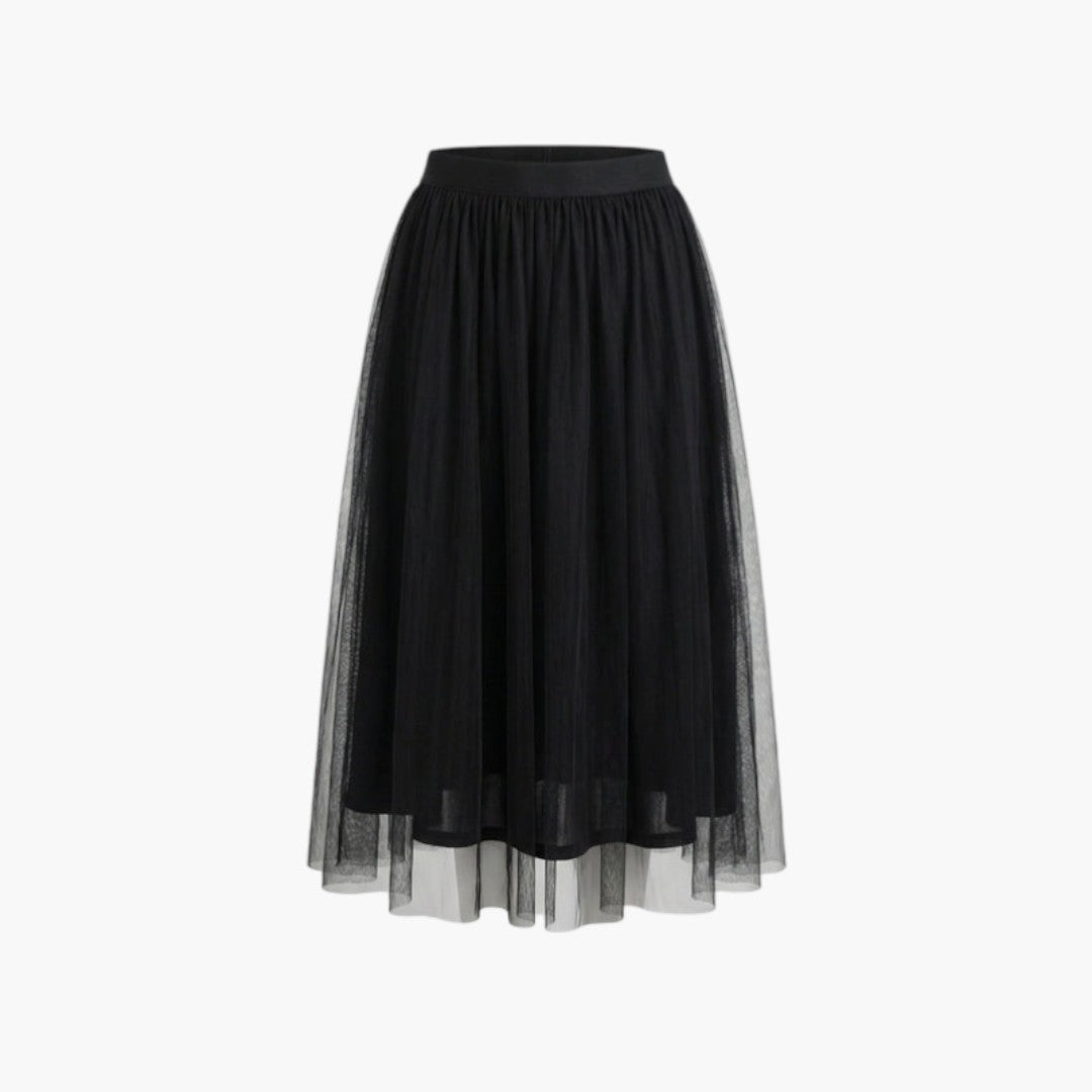Jupe midi femme a superposition transparente et taille élastique