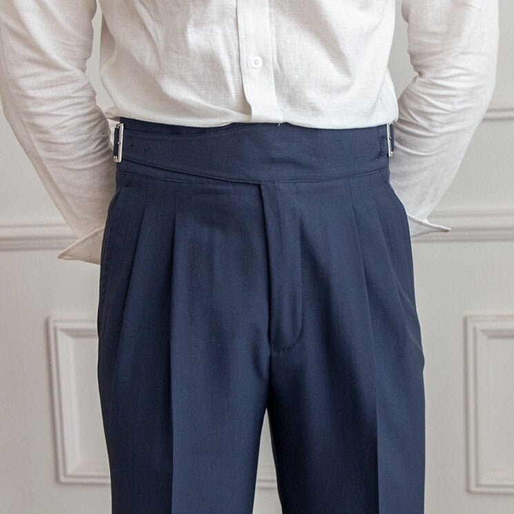 Pantalon homme taille haute | coupe soignée avec fermeture à boucle réglable