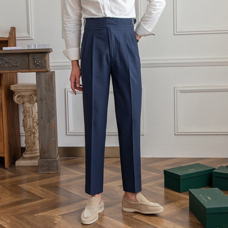 Pantalon homme taille haute | coupe soignée avec fermeture à boucle réglable