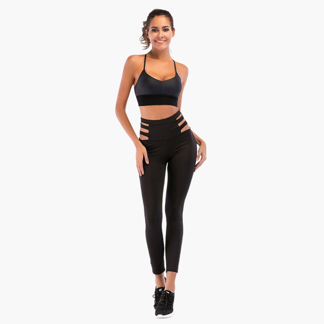 Leggings sportivi da donna a vita alta con inserti laterali